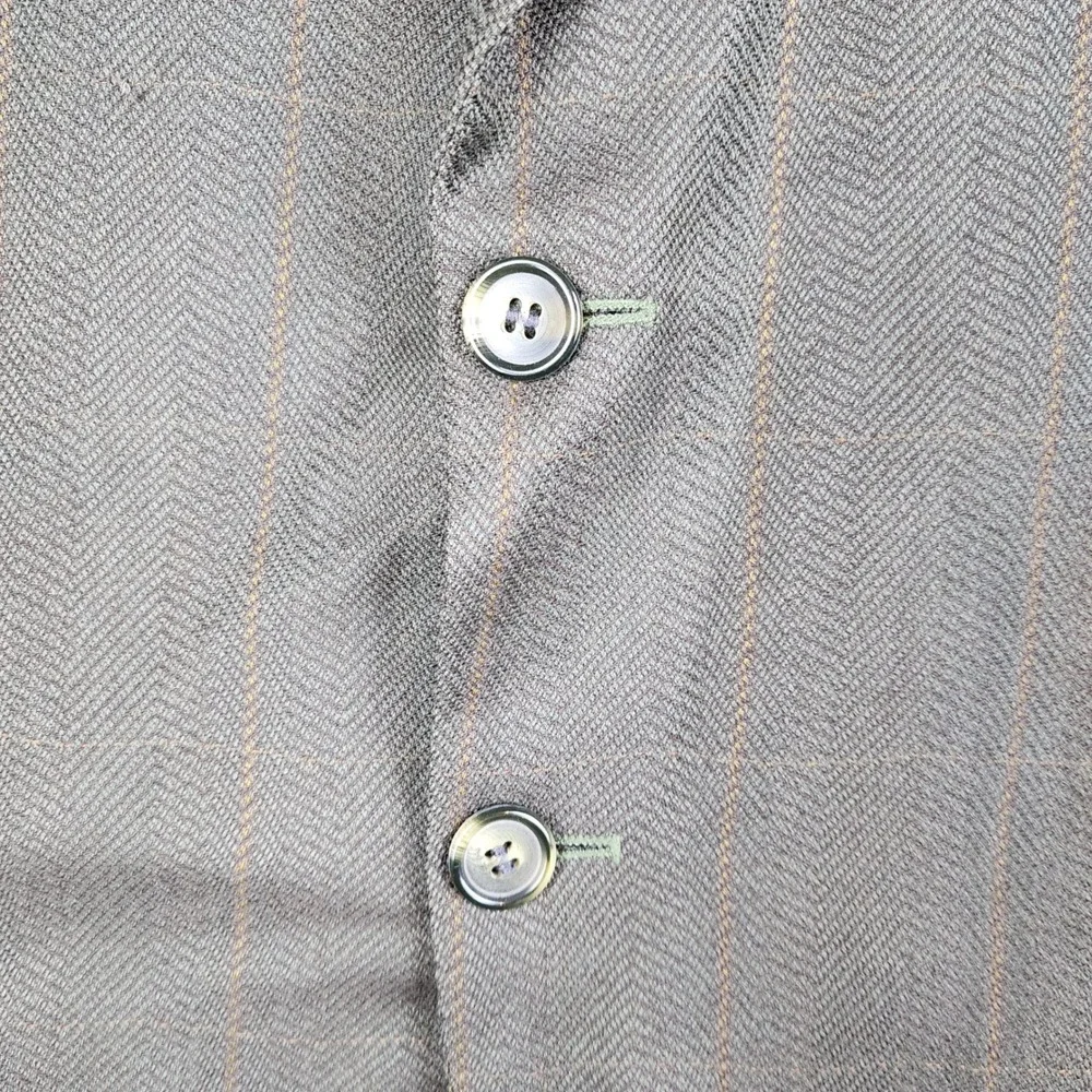 Fierte s.r.l. Blazer Mens‎ 42R Olive Green Herringbone Wool Windowpane Italy